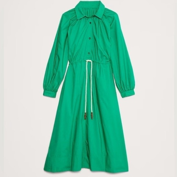 NWT Banana Republic Emerald Green Cotton Poplin Midi Shirt Dress Size XL XXL - Picture 4 of 10